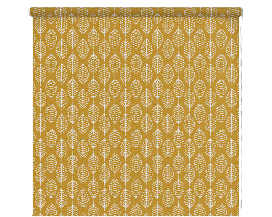 Multi Coloured Yellow Floral Patterned Waterproof Thermal blackout Roller Blind 'Yellow Loopy Leaves' lowered