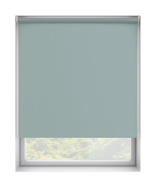 Plain Green Dim Out Roller Blind 'Have a Duck Egg' raised