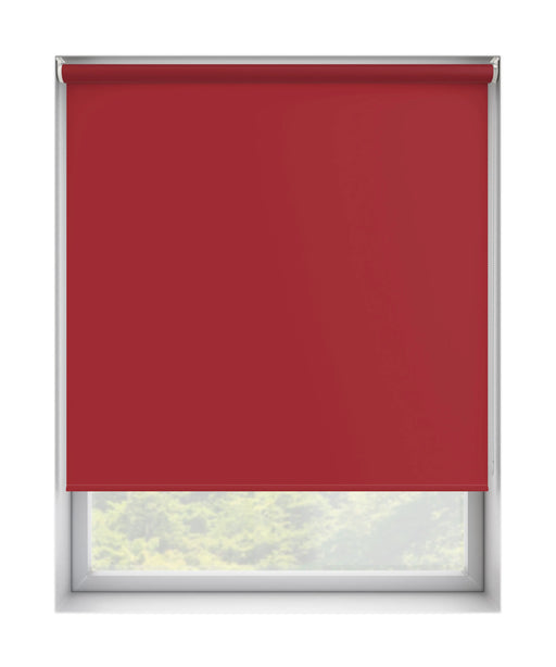 Plain Red Dim Out Roller Blind 'Roses Are' raised