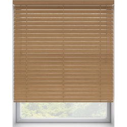50mm Brown Thermal Real Wooden Blind 'Straight Outta Nature' raised