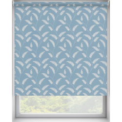 Multi Coloured Blue Floral Patterned Roller Blind 'Twisting in the Sky' raised