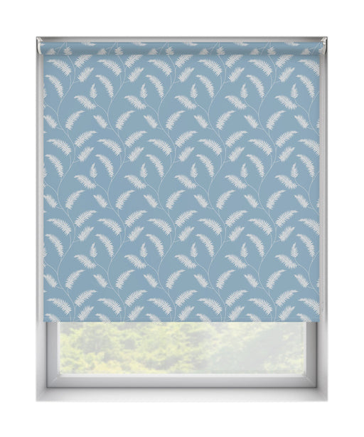 Multi Coloured Blue Floral Patterned Roller Blind 'Twisting in the Sky' raised