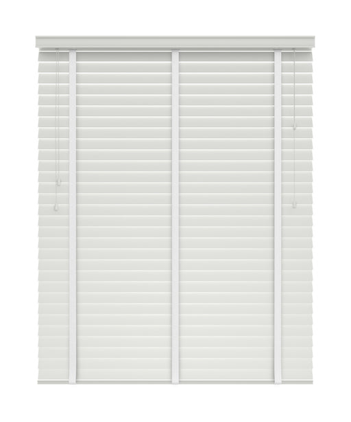 50mm Gloss White Thermal Real Wooden Blind with Tapes 'Glamorous Gloss' lowered