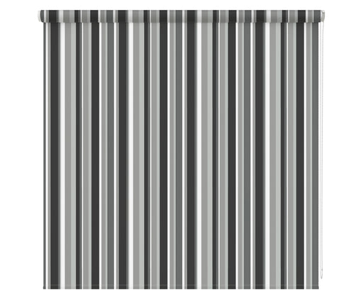 Multi Coloured Grey Striped Dim Out Roller Blind 'The Grey Stripes' lowered