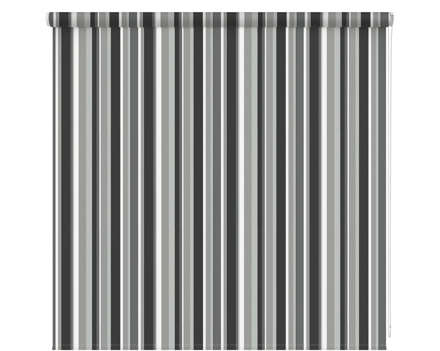 Multi Coloured Grey Striped Dim Out Roller Blind 'The Grey Stripes' lowered