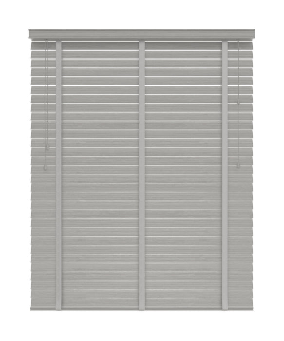 50mm Grey Thermal Real Wooden Blind with Tapes 'Modern Grainy Grey' lowered