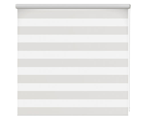 Multi Coloured Grey & White Striped Waterproof Thermal Blackout Roller Blind 'White and Stripey' lowered