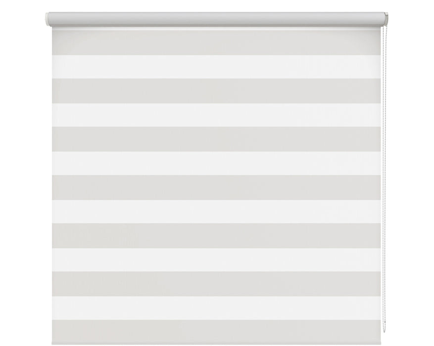 Multi Coloured Grey & White Striped Waterproof Thermal Blackout Roller Blind 'White and Stripey' lowered