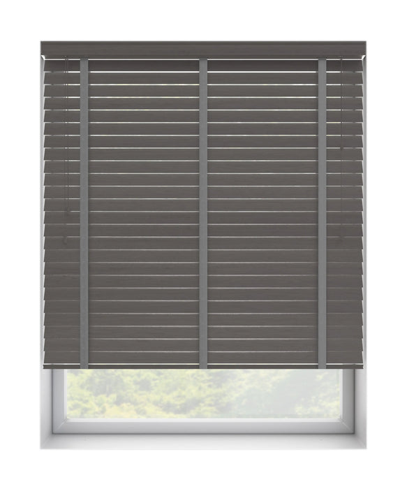 50mm Grey Thermal Real Wooden Blind With Tapes 'A Hint of Brown' raised