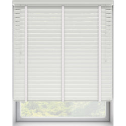50mm Gloss White Thermal Real Wooden Blind with Tapes 'Glamorous gloss' raised
