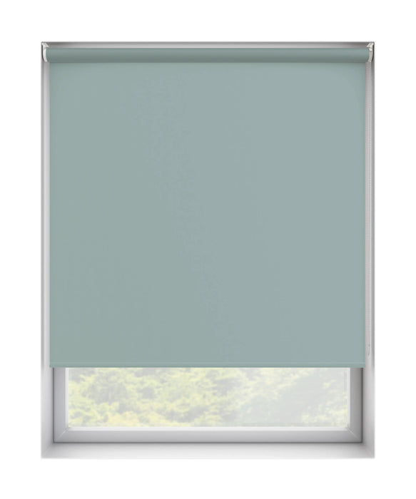 Plain Green Dim Out Roller Blind 'Have a Duck Egg' raised