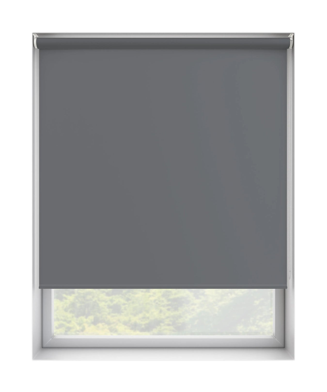 Plain Grey Dim Out Roller Blind 'One Shade of Grey' raised