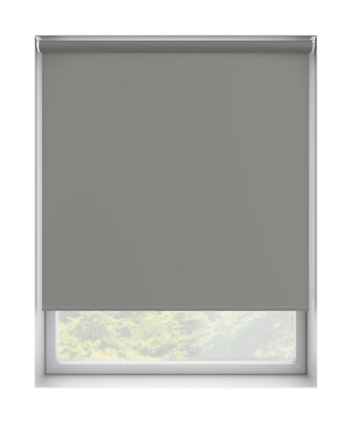 Plain Grey Dim Out Roller Blind 'The Grey Wolf' raised