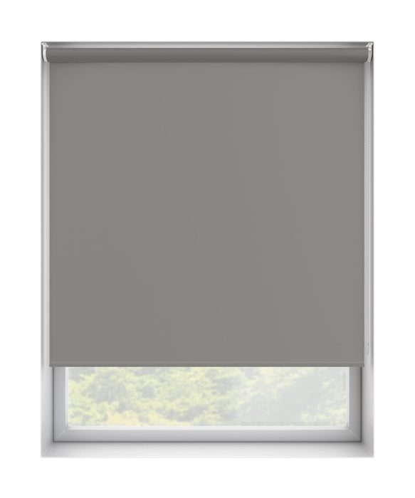 Plain Grey Dim Out Roller Blind 'The Grey Wolf' raised
