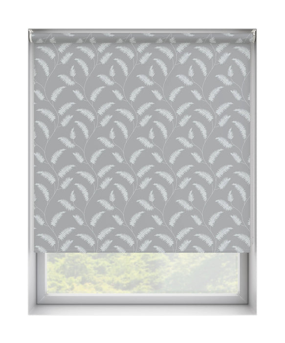 Multi Coloured Grey Floral Patterned Dim Out Roller Blind 'Twisting in the 50s' raised