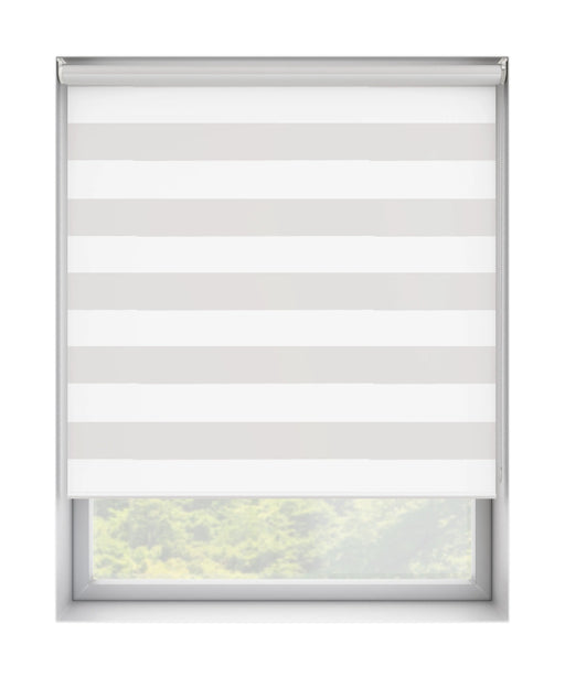 Multi Coloured White & Grey Striped Waterproof Thermal Blackout Roller Blind 'White and Stripey' raised